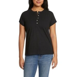 NWT Nine West short sleeved slub Henley top in black, medium